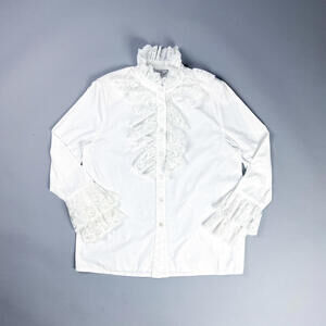 Vintage White Lace Ruffle Button-Up Blouse